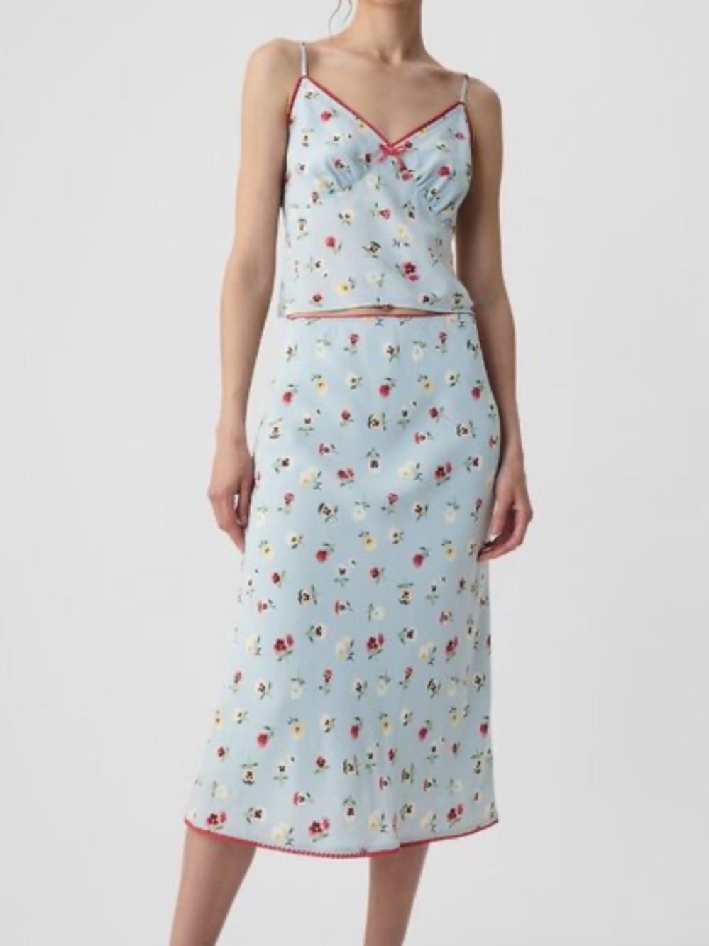 Gap x Doen Light Blue Floral Two-Piece Slip Dress Set SZ Small Top Skirt Collab